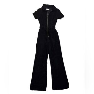 Alice + Olivia Black Zippered Wide Leg Flare Short Sleeve Jumpsuit